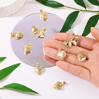 Beadthoven 10pcs Gold Plated Brass Heart Locket Pendants Engraved Heart Photo Frame Charms Photo Holder Memory Locket Pendants for DIY Necklace Jewelry Making - color: Gold-Heart with Swirling Pattern