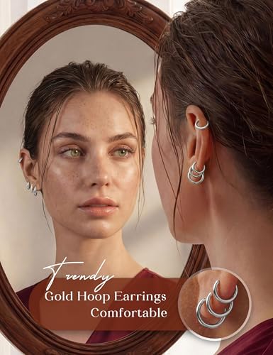 Tungary Small Gold Hoop Earrings for Women Huggie CZ Hoops Earring Stacks | Hypoallergenic Earing Hoops for Sensitive Ears, Earrings Stack Set for Cartilage, Secure Clasp, Silver/Black/14K Gold Plated - color: Silver-Plain & CZ Huggies