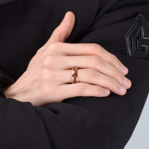 THREE KEYS JEWELRY Tungsten Wedding Band Koa wood Inlay Black Domed | 4mm, 6mm, 8mm, Everyday Wear, Black, Domed, Koa wood inlay - color: Rose Gold 6mm