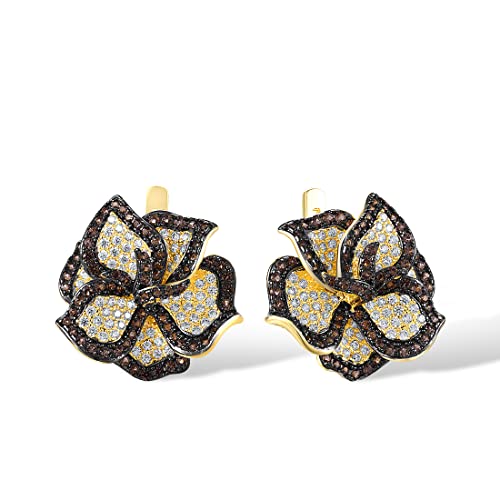 Santuzza Sterling Silver Gemstone Flower Earrings for Women - color: [A]Peony-Brown