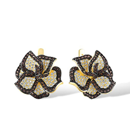 Santuzza Sterling Silver Gemstone Flower Earrings for Women - color: [A]Peony-Brown