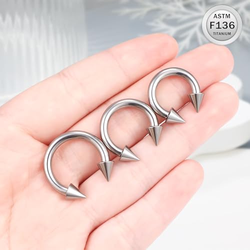 Ruifan 20G 18G 16G 14G 12G 8G 6G 4G 2G Horseshoe Nose Ring Titanium Septum Rings Piercing Jewelry Internally Threaded Gauges Cartilage Conch Helix Rook Lip Tragus Earring Hoop Eyebrow For Women Men - size: Spike: 8G - 12MM