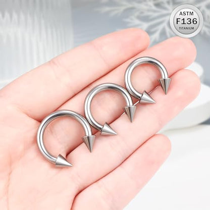 Ruifan 20G 18G 16G 14G 12G 8G 6G 4G 2G Horseshoe Nose Ring Titanium Septum Rings Piercing Jewelry Internally Threaded Gauges Cartilage Conch Helix Rook Lip Tragus Earring Hoop Eyebrow For Women Men - size: Spike: 8G - 12MM
