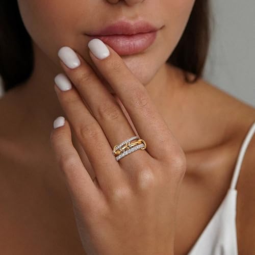 18K Gold-Plated Interlocked Ring for Women, Non Tarnish CZ Band | Interlocked inseparable one-piece ring for women. Triple & quadruple linked styles, non-tarnish CZ jewelry for daily wear - color: Gold