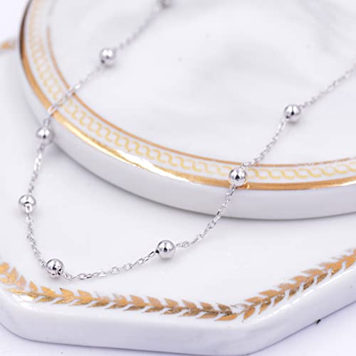 CHESKY 14K Gold Plated Silver Dainty Satellite Choker Necklace for Women | Layered Beaded Chain Necklace, Thin Choker Jewelry, Dainty Gold necklace, Minimalist Trendy Jewelry, Daily Gift for Women - style: Beaded-Silver