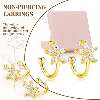 Ear Cuffs Non Piercing for Women Flower Earring Cuff Gold Non Pierced Lightweight Hypoallergenic Cartilage Earrings Dainty Jewelry Gift - color: Gold+1Pari