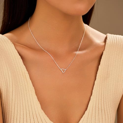 925 Sterling Silver Heart Necklaces for Women | Dainty 14K Gold Plated Open Love Heart Pendant Necklace Mother Daughter Friendship Necklaces Birthday Gifts - color: Silver