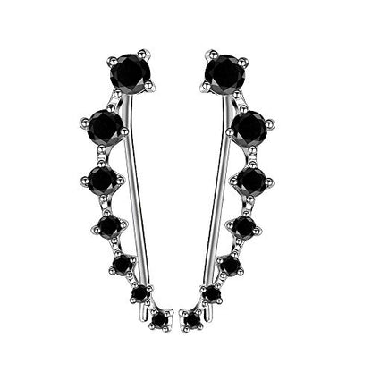 Black Diamond Climbers Cuff Wrap Cubic Zirconia 925 Sterling Silver Fashion Stud Crawler Pierced Sweep up Earrings for Women 7 Crystal CZ Hypoallergenic for Sensitive Ears Gifts for Birthday Bff