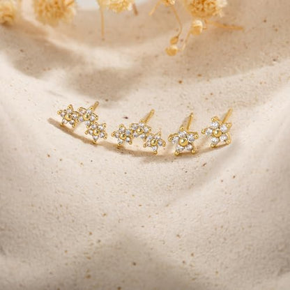 Robaice Cartilage Climber Earrings for Women，14K Gold Plated Helix Stud | Trendy Cluster Earrings, CZ Stud Earring, Tragus Conch Daith Piercing, Ear Crawer,Hypoallergenic Jewelry Gift for Women - color: F-Flower CZ