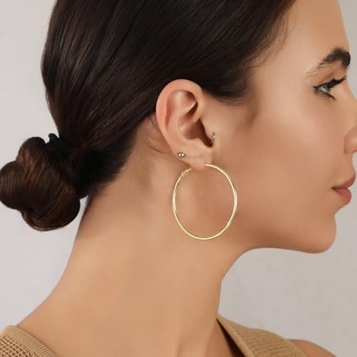 2mm Sterling Silver Big Hoop Earrings For Women - Large Hypoallergenic Circle Endless Thin Oversize Silver Hoops - color: Gold,50mm hoops