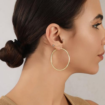 2mm Sterling Silver Big Hoop Earrings For Women - Large Hypoallergenic Circle Endless Thin Oversize Silver Hoops - color: Gold,50mm hoops