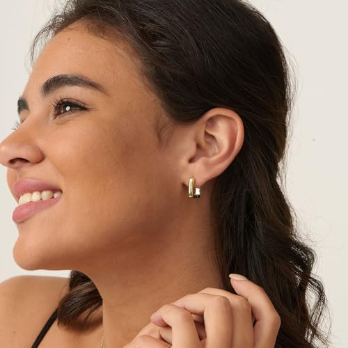 LLWOM Gold Huggie Earrings for Women-14k Gold/Silver/Rose/Black Plated Heart Hoop Earrings Hypoallergenic Lightweight Hoops Gifts - style: Square
