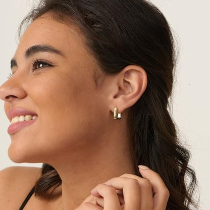 LLWOM Gold Huggie Earrings for Women-14k Gold/Silver/Rose/Black Plated Heart Hoop Earrings Hypoallergenic Lightweight Hoops Gifts - style: Square