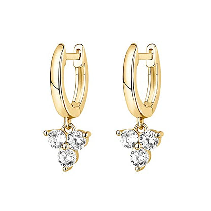 PAVOI 14K Gold Plated Huggie Hoop Earrings with Charms for Women - 925 Sterling Silver Posts Dainty Motif Huggie Hoop Dangle Earrings - Lightweight Dangle Drop Jewelry with Cubic Zirconia - style: Tri CZ