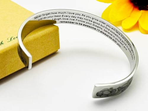 Dczosily Inspirational Bracelets for Women Stainless Steel Cuff Bracelet Engraved Jewelry Motivational Bangles Personalized Gifts for Best Friend/Mom - style: 02Love-10mm-Never forget how much I love you.