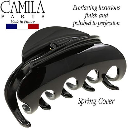 Camila Paris CP2385 French Hair Clips for Women, 3.5" Large Claw Clip Strong Hold All Day, Girl Large Claw Clips for Thick Hair, No Damage No Slip Flat Clip for Women. Made in France - color: Black