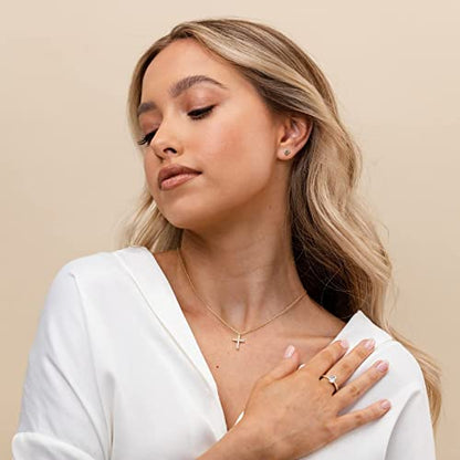 Cross Necklace and Sterling Silver Cross Earrings Jewelry Set for Women | Hypoallergenic Faith Crucifix Pendant Necklaces 14K Gold Plated Cubic Zirconia CZ Dangling Religion Jewelry - color: Silver