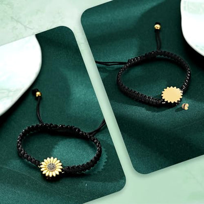 Sunflower Cremation Urn Bracelet for Adjustable Boho Daisy Handmade Cremation Jewelry Braided Rope Bracelets for Women Jewelry Gift With Funnel Kit & Bag - color: Gold+Black