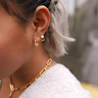 LOYATA Gold Huggie Hoop Earrings 14K Gold Plated Dainty Small Simple Hypoallergenic Jewelry Gift for Women - style: Six Spike