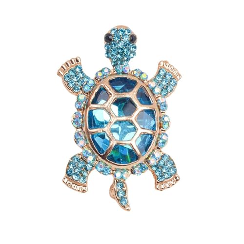 Cute Turtle Brooch Pin Crystal Rhinestones Green Marine Animals Lovely Lapel Pin Dress Accessories Boutonniere Corsage for Hat Bag Gold-Tone Tone Great Gift for Wife Sisters Friends Daily Wear Dating - color: Sky Blue