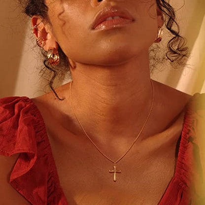 Fettero Cross Necklace for Women Faith Pendant 14K Plated Dainty Chain Necklaes Minimalist Simple Tiny God Lords Prayer Religious Jewelry - style: Balloon Cross