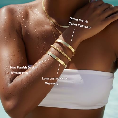 PLOMFOV Gold Bracelets for Women Stack Non Tarnish 14K Gold Plated Chunky Gold Bangles Bracelet Set Beaded Paperclip Chain Cuban Link Dainty Trendy Waterproof Stackable Cuff Bracelets Jewelry Gifts for Women - color: 5Pcs Gold-Band Set