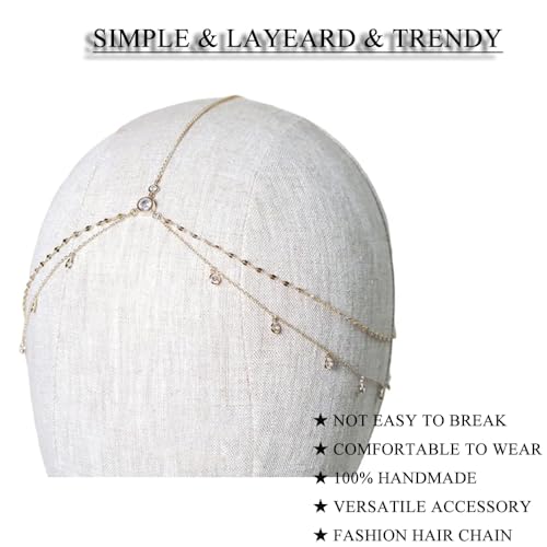 STONEFANS Rhinestone Head Chain Gold Bride Headpiece Wedding Headbands Chain Layered Festival Prom Hair Accessories for Women And Girls (Gold) - color: Gold