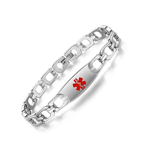 LinnaLove Fashion Shiny medical alert bracelet with Free Engraving Stainless steel Medical id bracelet for Women - color: Horseshoe