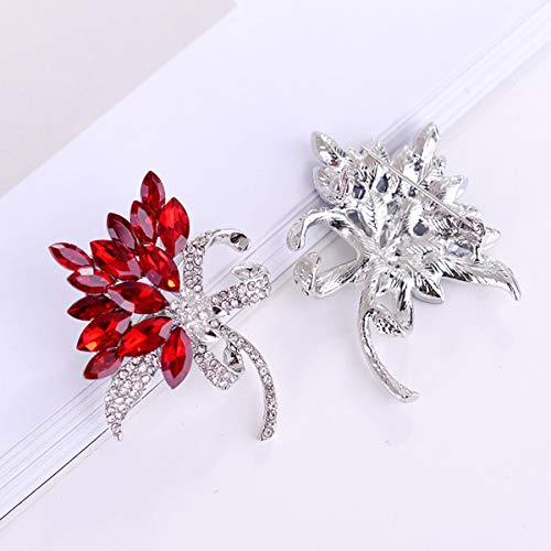seven wolves Women's Austrian Crystal Brooch Wedding Flower Leaf Bouquet Brooch - color: 1-Red Multicolor