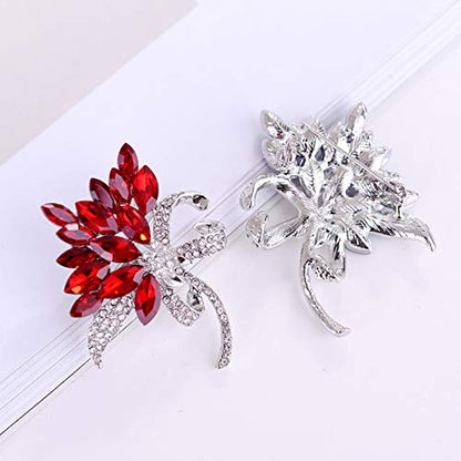 seven wolves Women's Austrian Crystal Brooch Wedding Flower Leaf Bouquet Brooch - color: 1-Red Purple