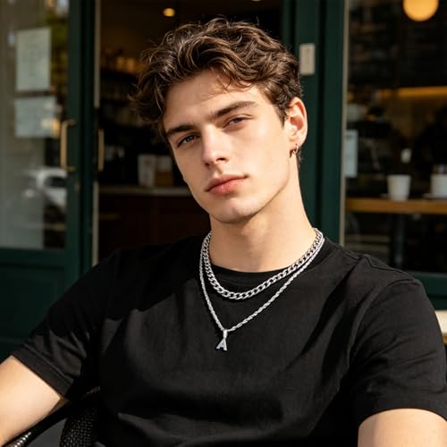 SENRAN Layered Initial A-Z Letter Necklace for Men Stainless Steel | Figaro Twist Rope Chain 18-20 inch Personalized Letter Charm Pendant Jewelry Gift for Women - style: T.