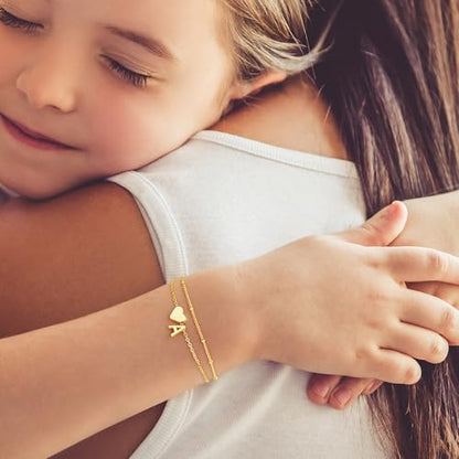 M MOOHAM Initial Bracelets for Women Teen Girls - Heart Letter A-Z Bracelet | Dainty 14K Gold Plated Jewelry, Heart Initial Bracelet, Bracelets for Women Girls Trendy, Birthday Gifts for Women Girls Her - color: Gold - A