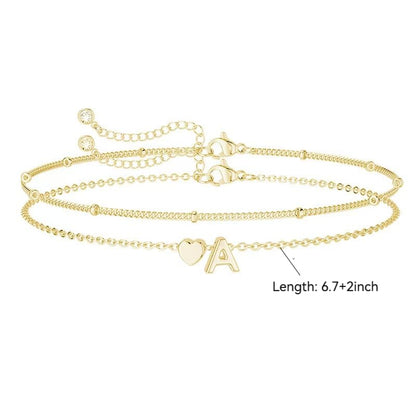 Gold Initial Bracelets for Women Trendy, Dainty Layered 14K Gold Plated Heart Letter Charm Bracelets, letter beads for name bracelets Jewelry Gifts - color: Gold-I