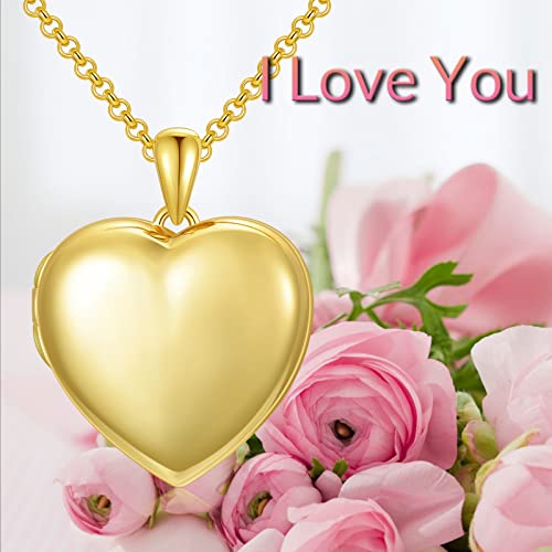 SOULMEET 10K 14K 18K Solid White Gold/Silver Minimalist Style/Infinity Sunflower Heart/Oval Locket Necklace That Holds 1 or 2 Pictures Personalized Photo Locket Necklace Letters Engraving - style: A1-gold plated locket only