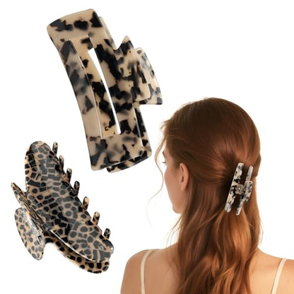 YIERSO Large Hair Claws Clips for Women, 4.33"Acetate Strong Hold Non-Slip | Jumbo Claw Stylish Hair Accessories for Thick/Nomal/Thin Curly Hair, 2Pack - color: Black Brown