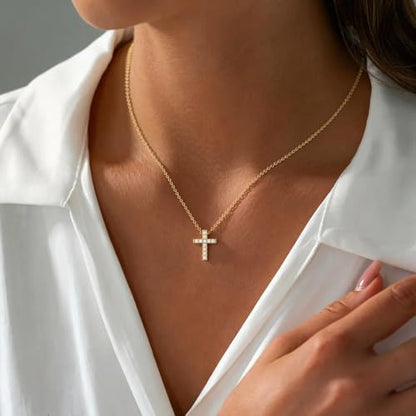 Cross Necklace for Women Dainty Small Cross Pendant Choker 14K Gold Plated Simple Trendy Cute Cross Charm Chain Necklace Easter Baptism Religious Faith Jewelry Gift - color: Zircon Cross-GD