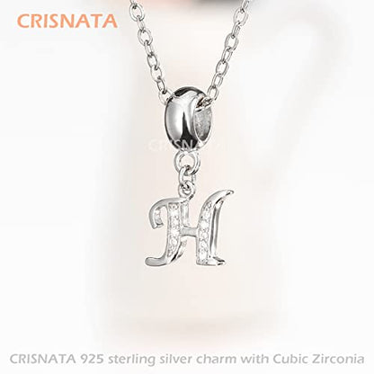 26 Letter Pendant Charms, Polished 925 Sterling Silver Complete Initial A-Z Dangling CZ Stone Alphabet Beads, fits European Bracelet Necklace, Gift for Mother/Father/Daughter/Son/Sister/Aunt - color: Letter H CZ Pendant Charm