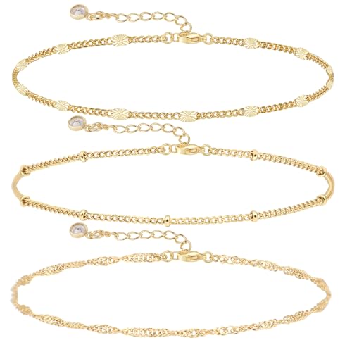 Dainty Bracelet for Women 14K Gold Plated Cross Pearl CZ Leaf Bracelets Set Gold Layering Bracelets Everyday Jewelry - color: Twisted+Beaded+Bar-Gold