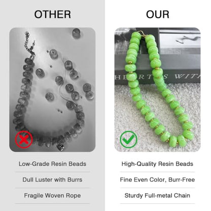 Colorful Chunky Resin Beaded Choker Necklaces for Women | Multicolor Beads, Sturdy Metal Chain, Adjustable, Detachable, Lightweight, Summer Beach Boho, Trendy Statement Jewelry Gift - color: Teal