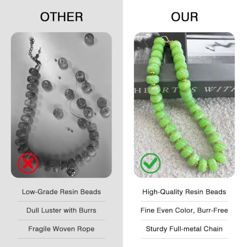 Colorful Chunky Resin Beaded Choker Necklaces for Women | Multicolor Beads, Sturdy Metal Chain, Adjustable, Detachable, Lightweight, Summer Beach Boho, Trendy Statement Jewelry Gift - color: Teal