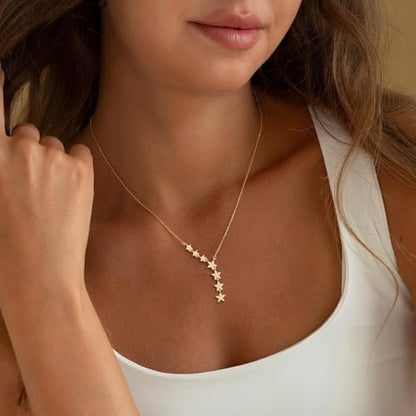 Lariat Necklace for Women, Dainty 14K Gold/Silver Plated Long Necklaces for Women Trendy Simple Layered Y-Shaped Pendant Necklace Adjustable Fashion Jewelry Gift - color: Gold, style: Seven Star Pendant
