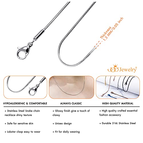 555Jewelry 1.2mm Stainless Steel Snake Chain Necklace for Men & Women, 16-28 Inch - color: Silver