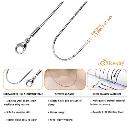 555Jewelry 1.2mm Stainless Steel Snake Chain Necklace for Men & Women, 16-28 Inch - color: Silver