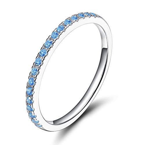 EAMTI CZ Wedding Band for Women 925 Sterling Silver Half Eternity Stackable Ring Size 3-13 - color: sterling silver-tanzanite