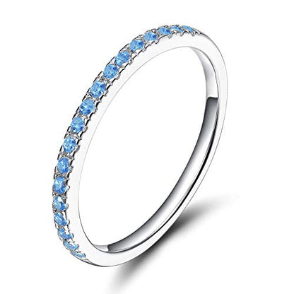 EAMTI CZ Wedding Band for Women 925 Sterling Silver Half Eternity Stackable Ring Size 3-13 - color: sterling silver-tanzanite