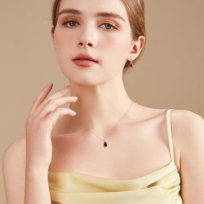 immobird 925 Sterling Silver Infinity Birthstone Jewelry Set Teardrop | Birthstone Necklace and Earring Set, Small Pear-shape Pendant, Drop Earring, Timeless Gift for Her, Daily Wear, Nice Gift Box - color: 01-Jan.