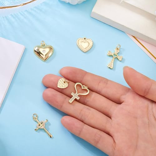 Cheriswelry 18K Gold Plated Heart Pendants Golden Heart Dangle Earring Charms Necklace Pendants Bracelet Keychain Charm Mini Hang Ornament for DIY Craft Jewelry Making - color: 18K Gold Plated F