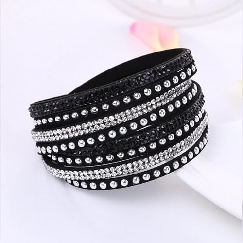 Long tiantian Leather Wrap Bracelets for Women Boho Multi Layered Bracelets Western Jewelry Hot Pink Accessories Birthday Gifts - color: black