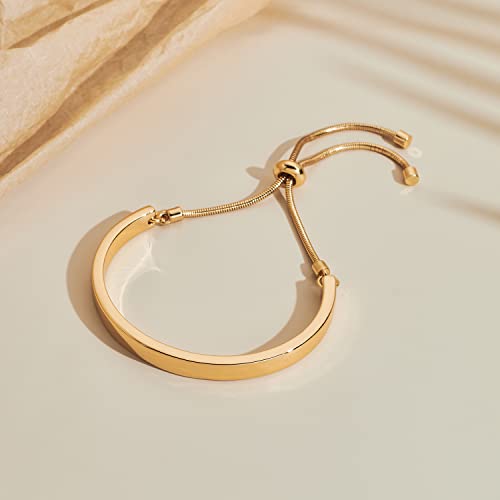 14K Gold Bracelets for Women Adjustable Slider Bracelet Bangle Bracelets for Women Trendy Chain Bracelet - color: Gold Smooth