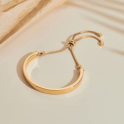 14K Gold Bracelets for Women Adjustable Slider Bracelet Bangle Bracelets for Women Trendy Chain Bracelet - color: Gold Smooth
